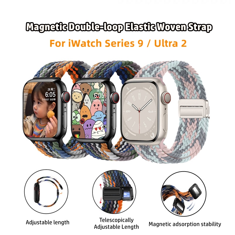ไนลอนถักห ่ วงโลหะหัวเข ็ มขัดแม ่ เหล ็ กสําหรับ Apple Watch Series 10 / 9 / 8 / 7 / 6 / 5 /SE / 4 / 3 / 2 / Ultra 2 41 มม.49 มม.45 มม.44 มม.42 มม.40 มม.38 มม.46 มม
