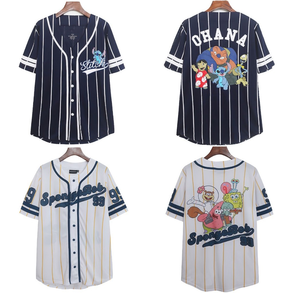 เสื้อเบสบอลแขนสั้น Unsixe - เสื้อ Stickball การพิมพ์ลายการ์ตูนน่ารัก เสื้อยืดรุ่นหลวมขนาดใหญ่ Hot Trend 2025