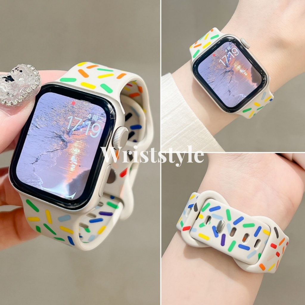 หัวเข็มขัดคู่สายนาฬิกาซิลิโคนสําหรับ Apple Watch S9/8/7/6/5/4/3/2/1 SE2 ULTRA สีสันสายสํารองสําหรับ iWatch 49 มม.45 มม.44 42 41 40 38 ผู้ชายผู้หญิงใหม่