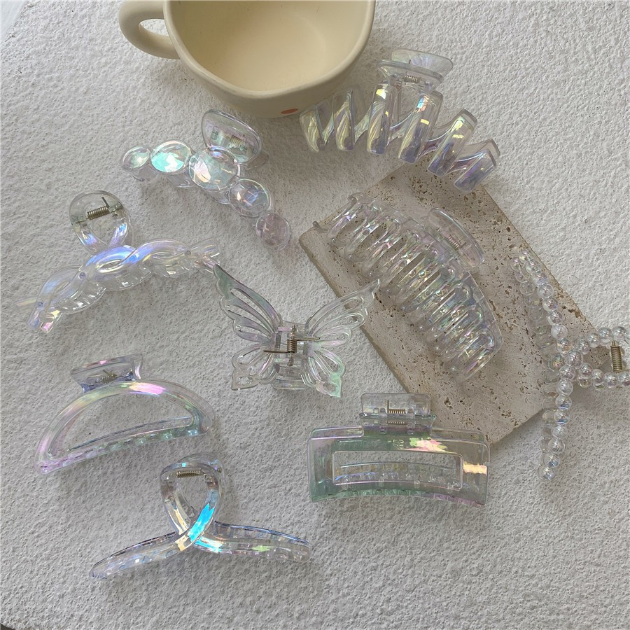 สีสัน Pearlescent โปร่งใส Hairpin ฝรั่งเศส Mermaid เลเซอร์คลิปผมอะคริลิคสาวบุคลิกภาพ Back Of Head Tie Head ผม Clamp ผู้หญิงแฟชั่นอุปกรณ์เสริมผม