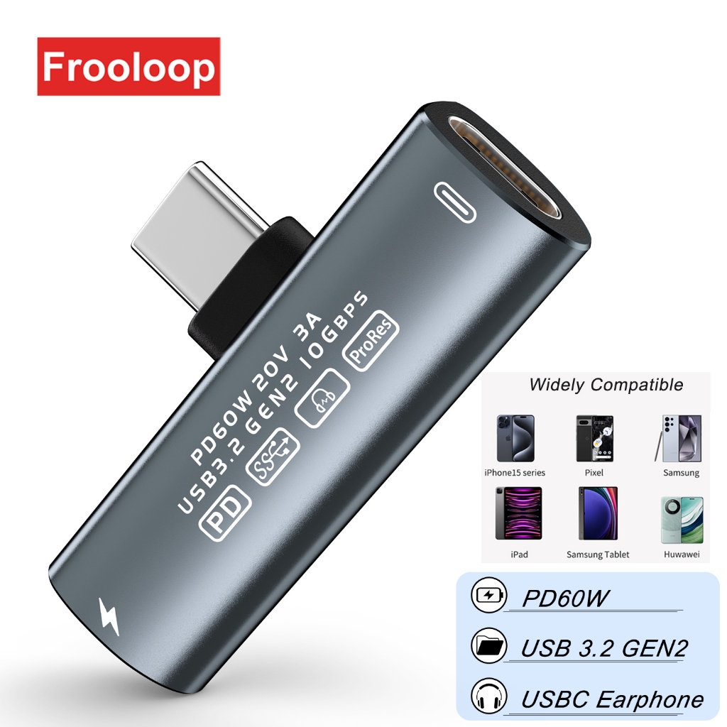 Usb C ถึง Dual USB C หูฟังอะแดปเตอร์ PD 60W USB 3.2 GEN2 10 Gbps โทรศัพท์มือถือข้อมูล OTG Type-C Audio Aux Converter สําหรับ iPone 15 Samsung S24U iPad