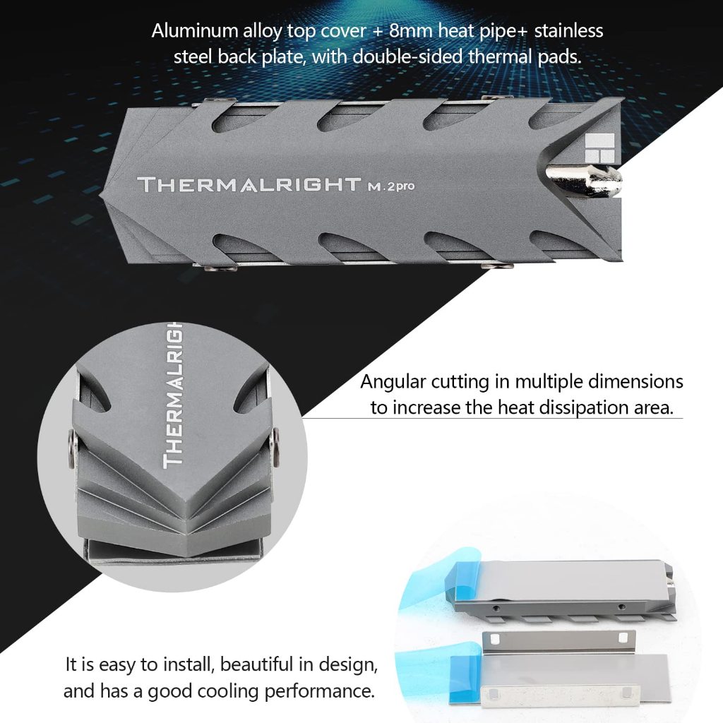 Thermalright M.2 2280 SSD ฮีทซิงค์อลูมิเนียม 8 มม. Heatpipe Cooling ประสิทธิภาพสูง Double Side แผ่นความร้อนสําหรับ M.2 2280 SSD