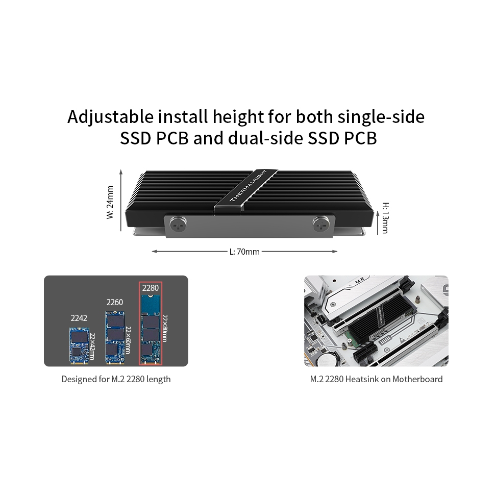 Thermalright M.2 2280 SSD ฮีทซิงค์อลูมิเนียม 8 มม. Heatpipe Cooling ประสิทธิภาพสูง Double Side แผ่นความร้อนสําหรับ M.2 2280 SSD
