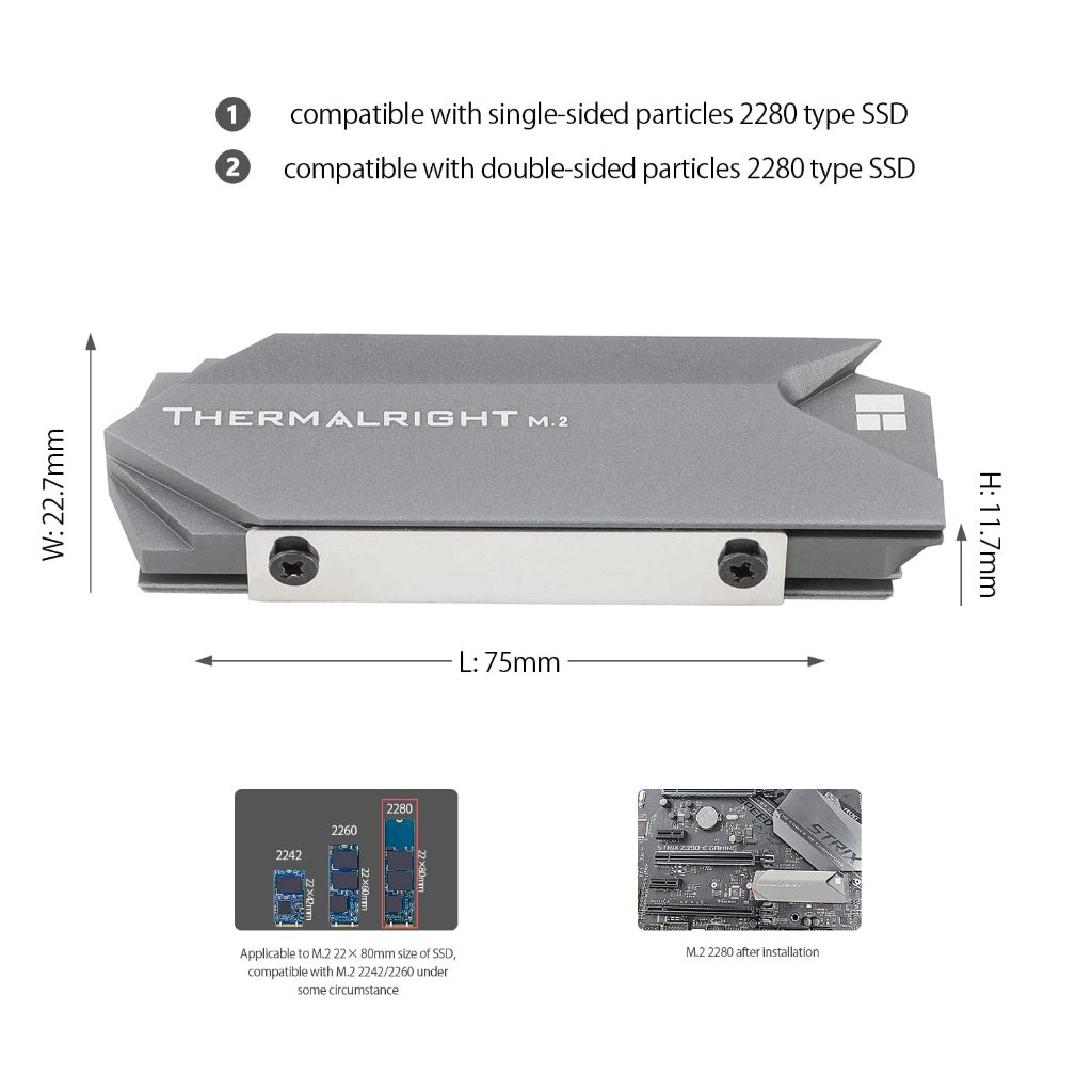 Thermalright M.2 2280 SSD ฮีทซิงค์อลูมิเนียม 8 มม. Heatpipe Cooling ประสิทธิภาพสูง Double Side แผ่นความร้อนสําหรับ M.2 2280 SSD