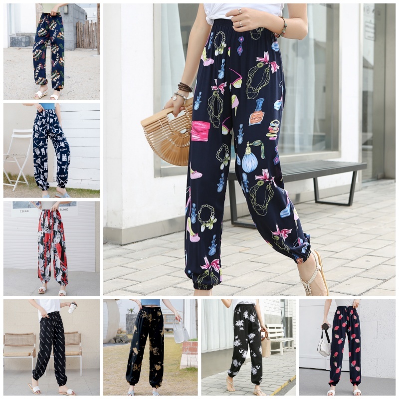 LF กางเกงฮาเร็มผู้หญิง S-3XL Casual Boho Style Tousers สําหรับฤดูใบไม้ผลิฤดูร้อน