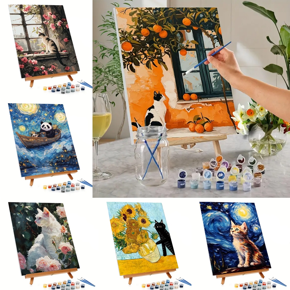 Drofe/ชุดระบายสีตามตัวเลข/สินค้าระบายสีตามตัวเลข/Paint by Number/ศิลปะระบายสีตามตัวเลข/ชุดระบายสี DIY/การระบายสีตามตัวเลข/ศิลปะการระบายสีตามตัวเลข/ชุดระบายสีสำหรับผู้ใหญ่/สินค้าการระบายสีตามตัวเลข/ระบายสีตามตัวเลข/แมว