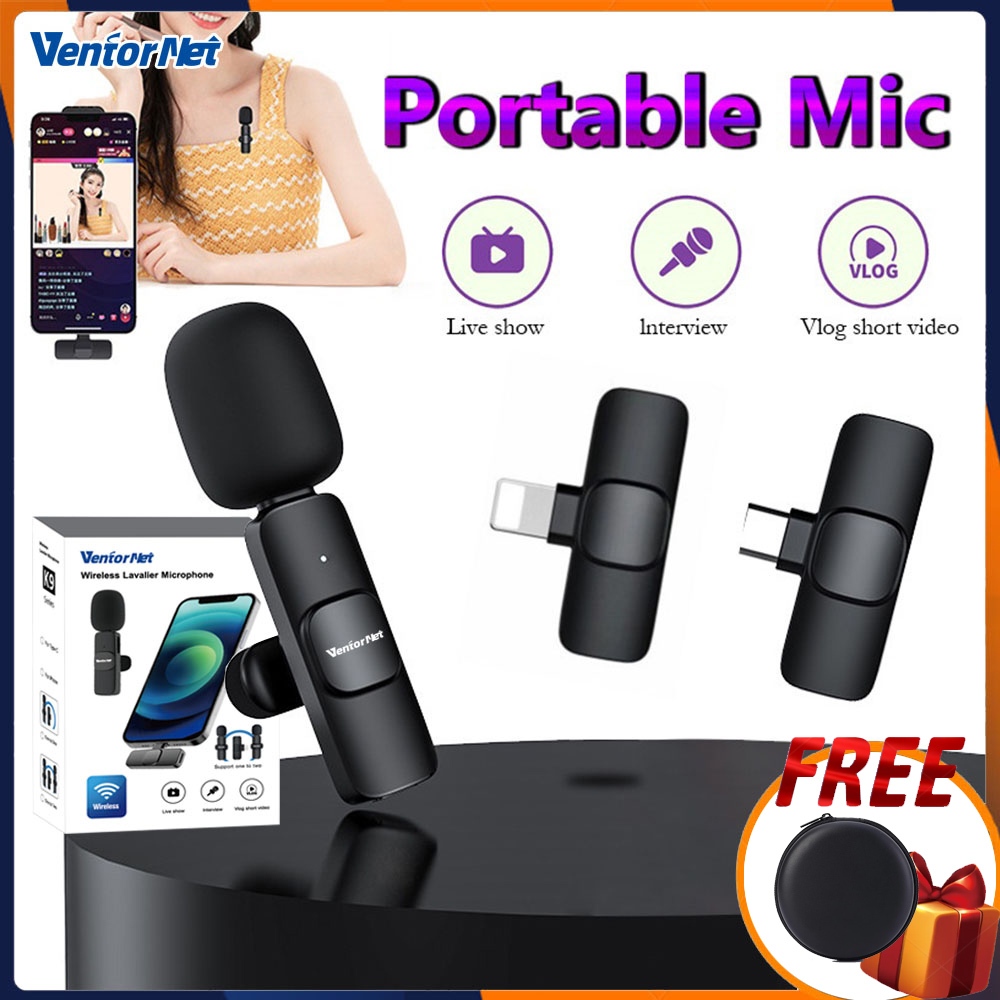 VentorNet💥 🚀 Wireless Microphone 🎤 🔊 ไมค์หนีบปกเสื้อ  ปลั๊กแอนด์เพลย์แบบชาร์จไฟได้ ไมค์ไร้สายหนีบเสื้อ ไมโครโฟนไร้สายแบบพกพาใช้สําหรับ สมาร์ทโฟน 🎁 Type-c ✅bluetooth microphone