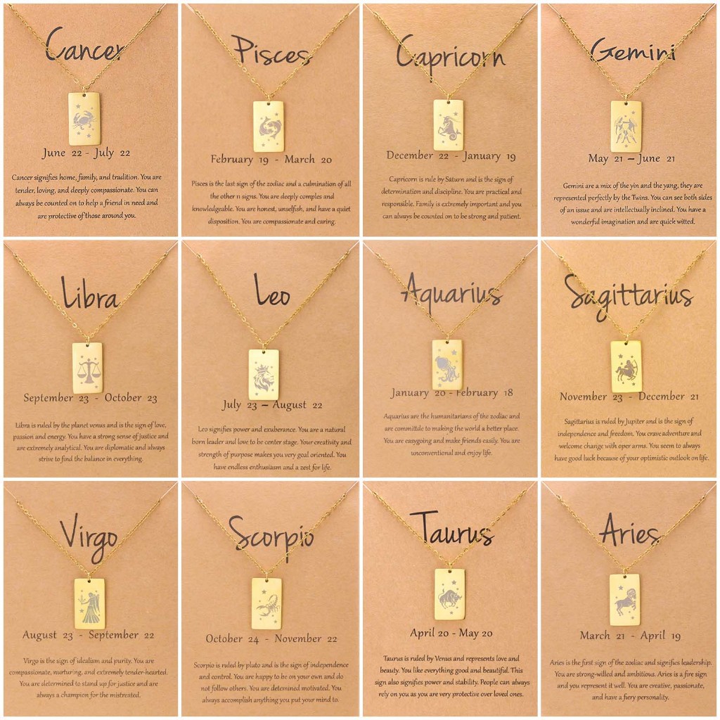 แฟชั่น Simple Zodiac สร้อยคอสร้อยคอสแตนเลส 18k Gold Plated Constellation Clavicle Chain สําหรับผู้หญิงเครื่องประดับของขวัญวันเกิดราศีพิจิก Libra มะเร็งราศีมีนราศีมีน