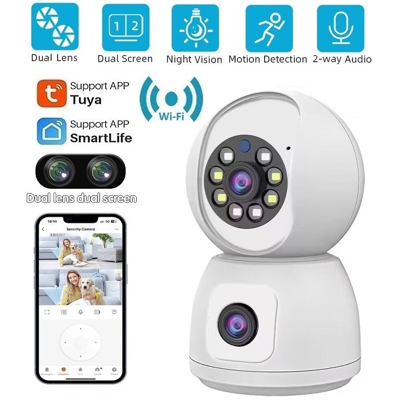 Tuya กล้องวงจรปิด CCTV 4MP เลนส์คู่ WiFi IP มองเห็นที่มืด ตรวจจับมนุษย์ Ai ตรวจจับการเคลื่อนไหวในร่ม บ้าน