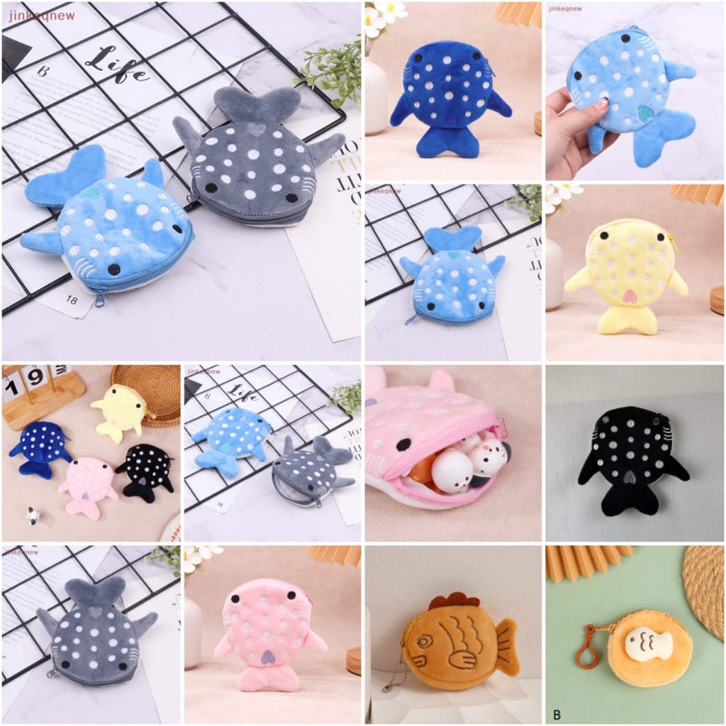 Jkth กระเป๋าใส่เหรียญ ตุ๊กตาการ์ตูนฉลาม น่ารัก มีซิป JKK