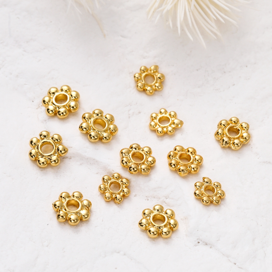 ลูกปัดดอกไม้ฐาน  4/5/6มม. 20ชิ้น สีทอง18K งานDIYเครื่องประดับ อุปกรณ์เสริมแฮนด์เมด
