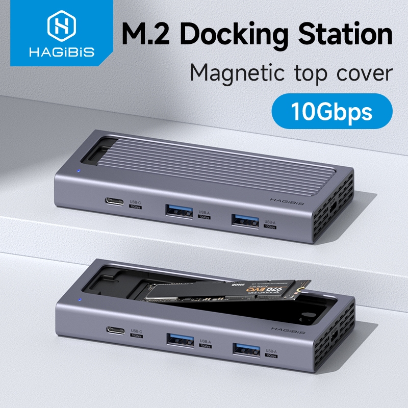Hagibis M.2 SSD Enclosure พร้อม USB C Hub ฝาครอบแม่เหล็กฮาร์ดไดรฟ์ภายนอกใช้งานร่วมกับ Thunderbolt 4/