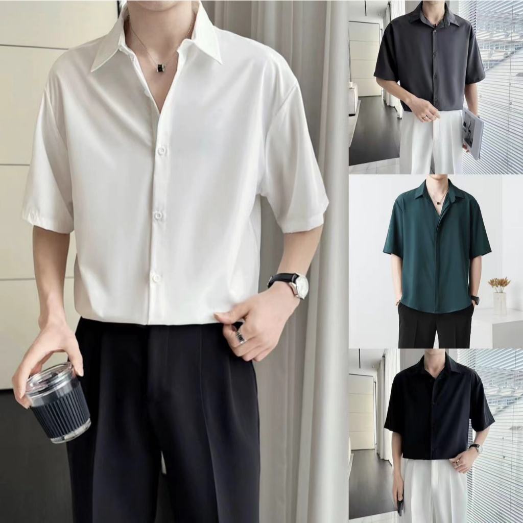 พร้อมส่ง COD เสื้อเชิ้ตเกาหลี แขนสั้น สีพื้น เสื้อเชิ้ตผู้ชาย เชิ้ตสไตล์เกาหลี มีไซส์ คุณภาพดี ราคาถูก ใส่สบาย ไม่ต้องรีด