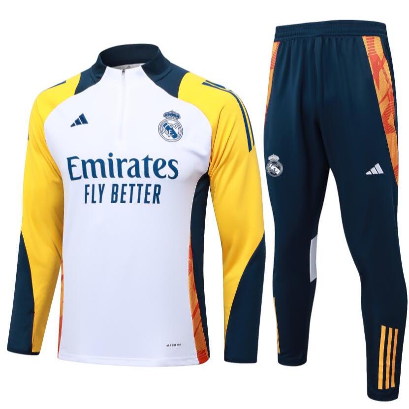 24-25 RM Real Madrid Half Zip Football Tracksuit เสื้อแข่งฟุตบอลผู้ชาย + กางเกงชุดแขนยาวกีฬาโพลีเอสเตอร์ขนาด : S-2XL