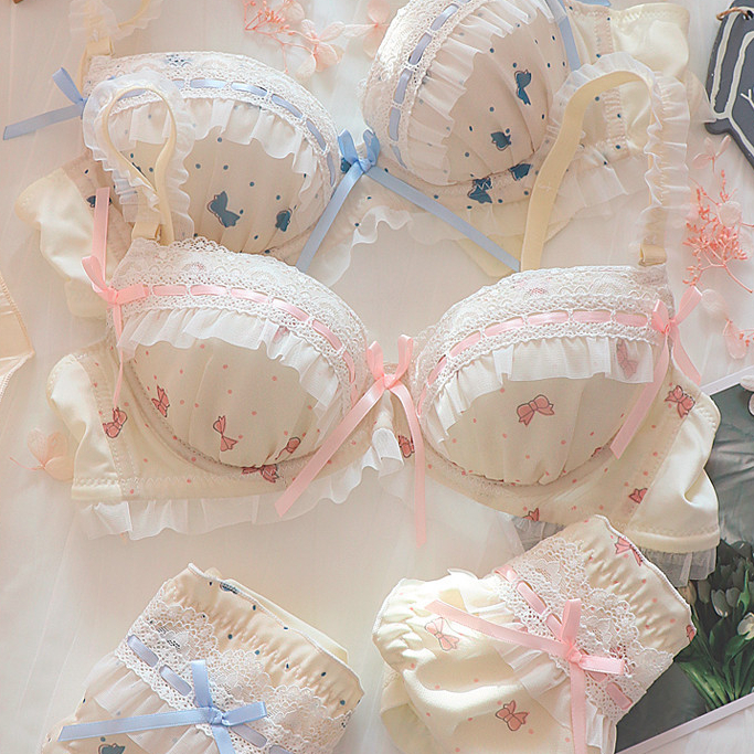 ลูกไม้ น่ารักน่าหยิก ชุดชั้นใน ญี่ปุ่น ด้วย เหล็ก bra+panty