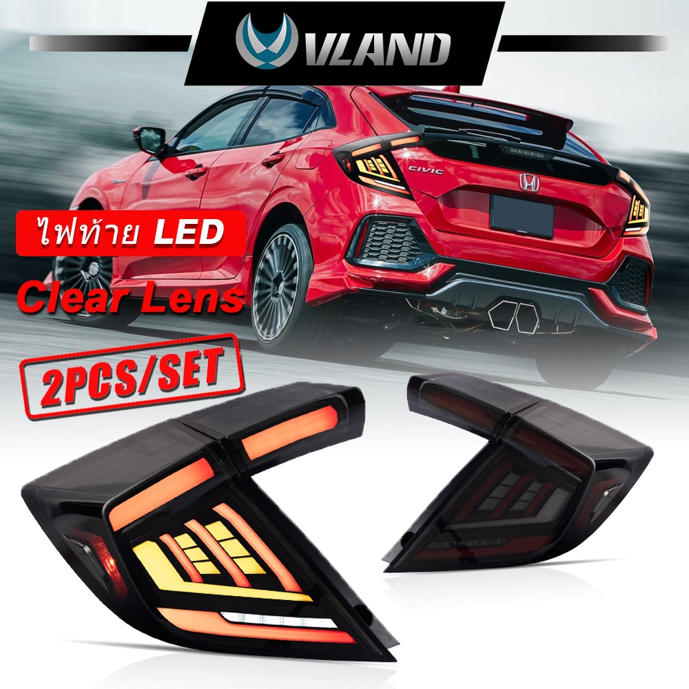 สําหรับ 17-21 Honda Civic 10th Gen FK4/FK7/FK8 Hatchback Vland II LED SMOKEไฟท ้ ายชุดเริ ่ มต ้ น
