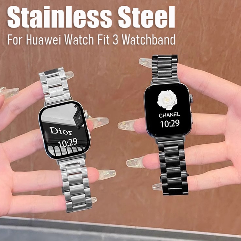 สายโลหะสแตนเลสสําหรับ Huawei Watch Fit 3 สายนาฬิกาโลหะ Link Band ผีเสื ้ อพับหัวเข ็ มขัดสําหรับ Huawei Fit3 Fit2 เปลี ่ ยน Band