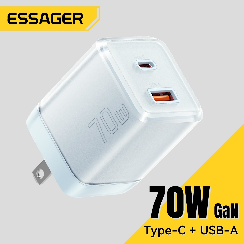 Essager 70W Gan Usb + Type C Two-port Fast Charger อัจฉริยะอุณหภูมิต่ํารองรับ PD QC 3.0 สําหรับ Xiaomi lp โทรศัพท์