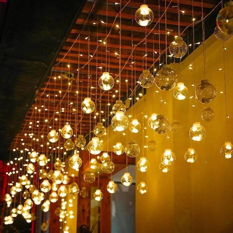 Ligyetor LED Wishing Ball String Lingts ผ้าม่านกันน้ํากลางแจ้ง Lingts สําหรับห้องนอนงานแต่งงาน Garden