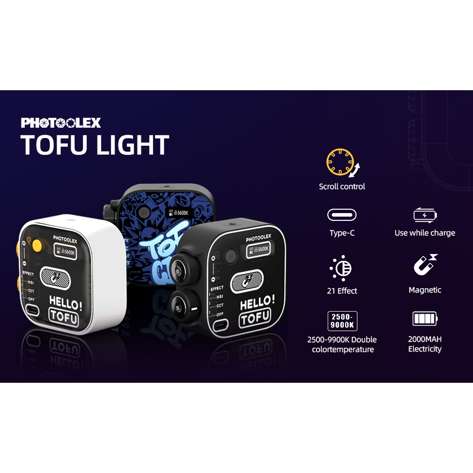 Photoolex 100% ของแท้อย่างเป็นทางการ TOFU Light HSI36000 Full Color Fill Light สไตล์ซามูไรสีดํา