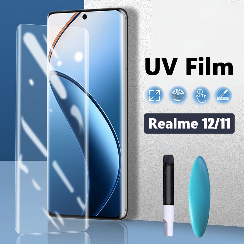 3d UV กาวเต็ม ฟิล์มกระจกนิรภัย สําหรับ Realme 10 11 Pro / Pro Plus โค้ง เต็มรูปแบบ ฟิล์มป้องกันหน้าจอ