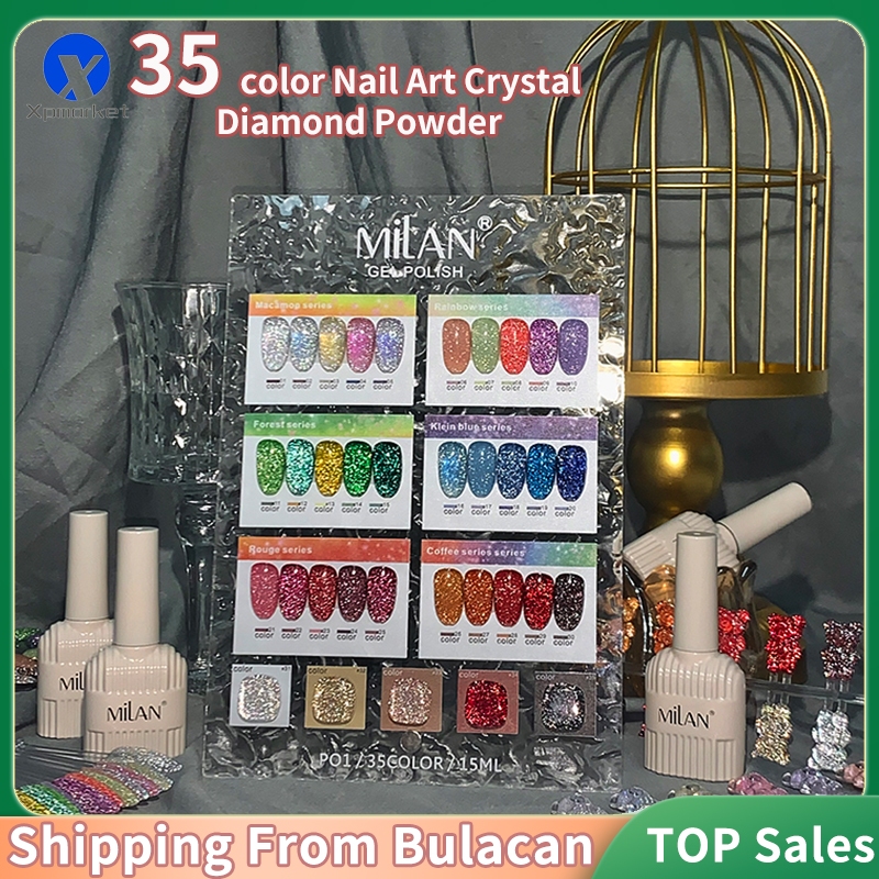 [พร้อมแผนภูมิ] Xpmarket 15ml 35 สีเล็บคริสตัลเพชรผงเจลชุดยาทาเล็บชุดสําหรับร้านเจลแต่งเล็บและเล็บ DI