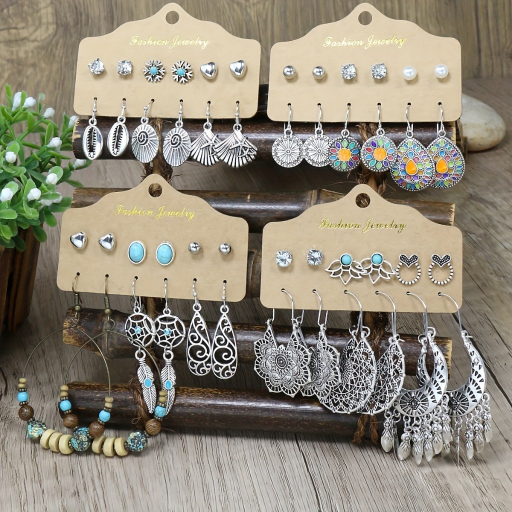 Vintage Silver สีพู่ต่างหูผู้หญิง Boho 6 คู่ต่างหูดอกไม้ Dangle Drop ต่างหู 2024 Brincos หญิงแฟชั่นเครื่องประดับ