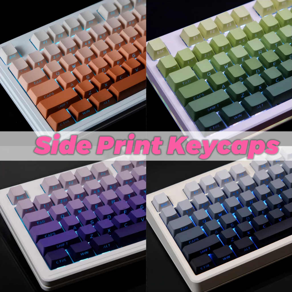 Side Print Keycaps 130+ คีย์ Cherry Profile ไล่โทนสี Backlit Keycap Double Shot วัสดุ PBT สำหรับ61/64/68/84/87/96/98/100/104/108 แป้นพิมพ์เครื่องกล