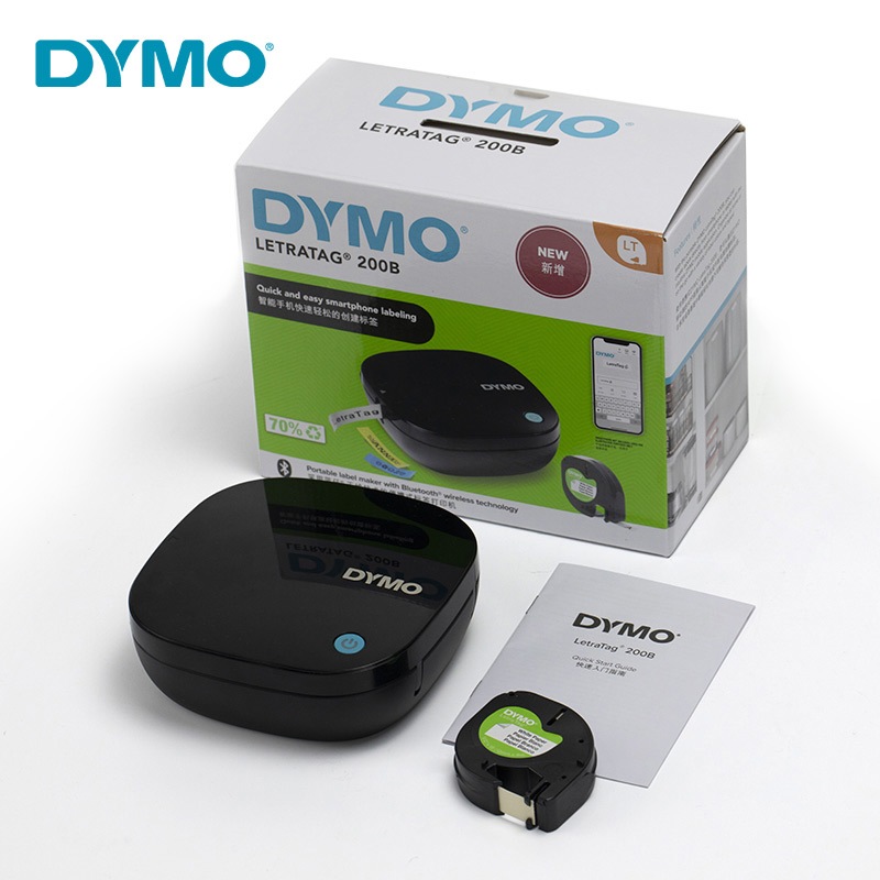 DYMO LetraTag 200B Bluetooth Label Maker LT-200B พร้อมเทปฉลากสีขาว 1 อัน การเชื่อมต่อไร้สายไปยัง iOS