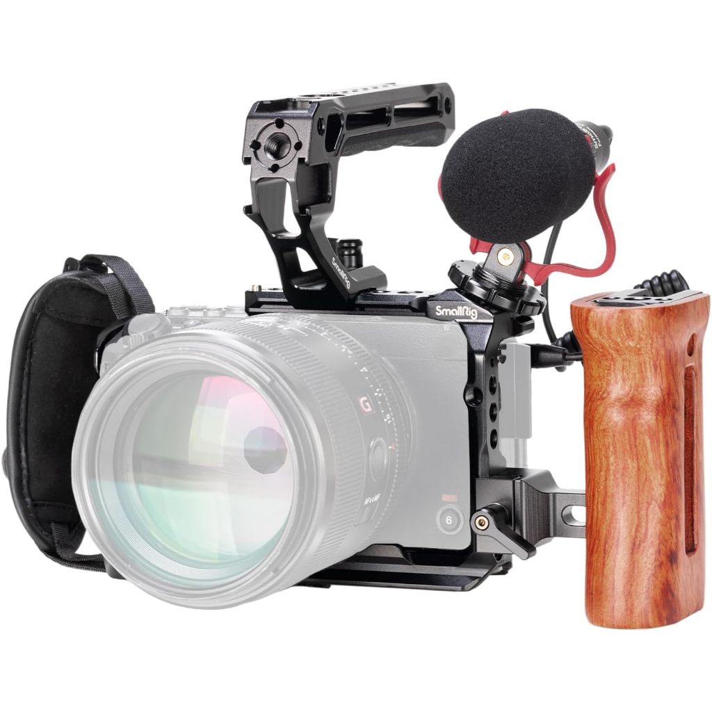 Smallrig Camera Cage & Top Handle & Wooden Side Handle & Hand Strap & On-Camera Microphone for Sony FX30 / FX3 #4183 #2187B #3848 #3468 #3766