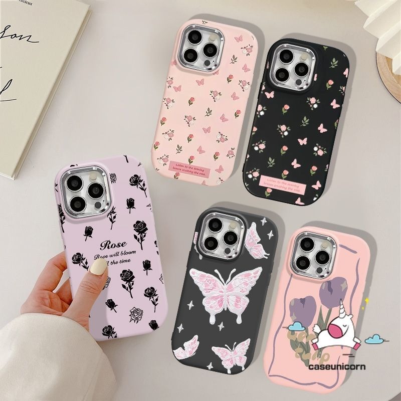 หรูหราชุบโลหะเลนส ์ สําหรับRealme 5s 8 5i 6i 5 8i C35 C15 C67 C53 C51 C20 C25Y C11 C12 C25 C33 C30 C21Y C55 C20A C25s Narzo 50 20 N53 การ ์ ตูนสดดอกไม ้ ผีเสื ้ อกรณี