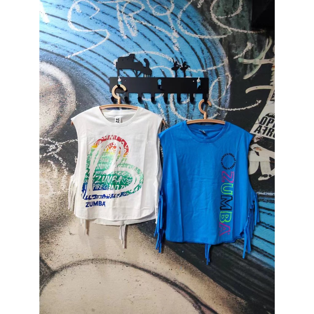 Zumba zumba ZW Dance ฟิตเนสผ้าฝ้ายเสื้อผ้า Navel Cropped เสื้อผ้าสาวร้อนสั้นสไตล์ 3 ลายเสื้อกั๊กครึ่งแขน DIY ไม่คืนเงิน