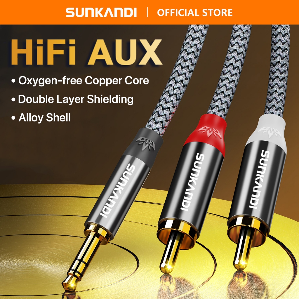 Sunkandi 3.5 มม.ชาย 2RCA สายสัญญาณเสียงแจ็ค AUX Gold-plated สเตอริโอ Y-Splitter สําหรับโฮมเธียเตอร์ลําโพง DVD TV