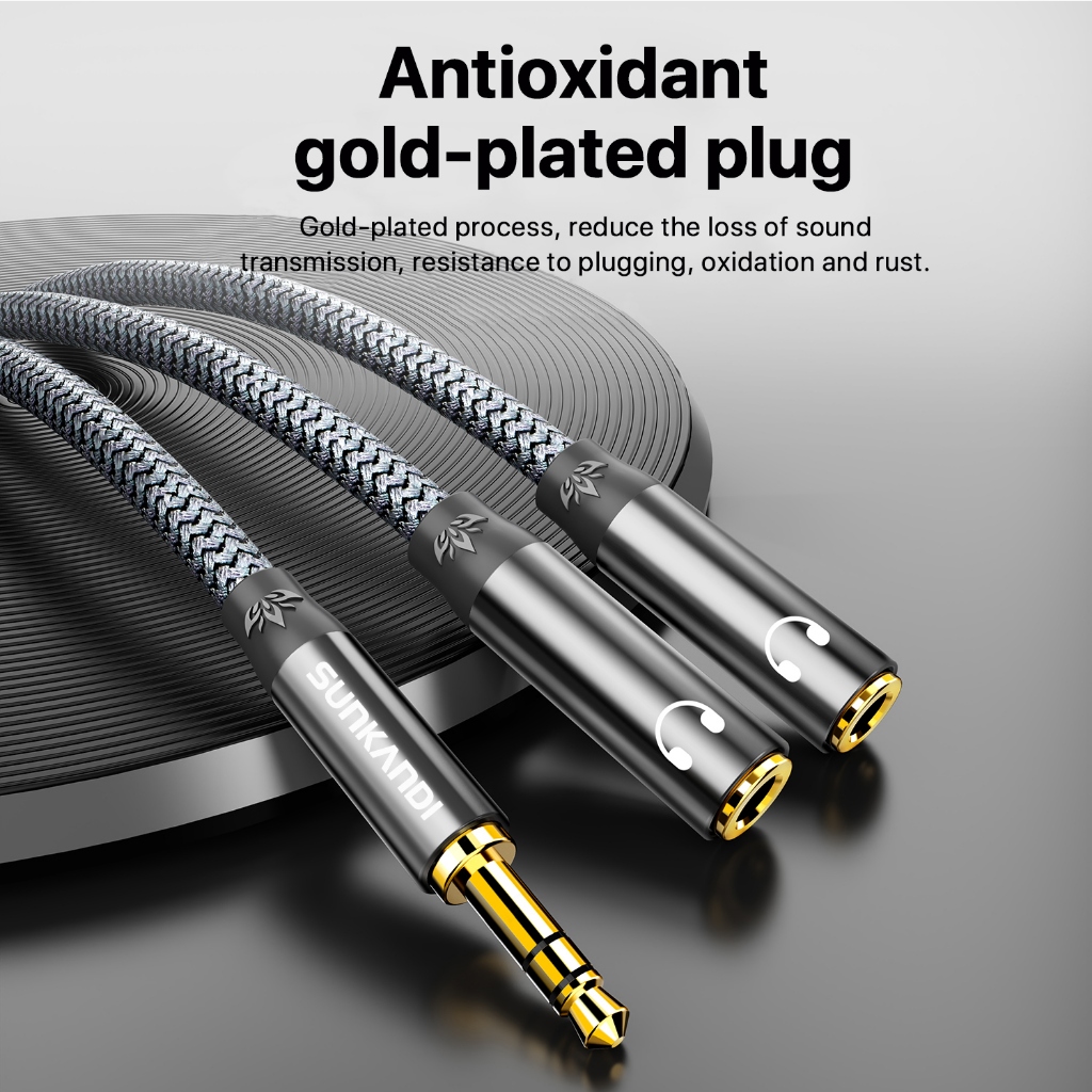 Sunkandi Audio Cable Splitter Y-Extension Cable 3.5mm male to 2 Dual 3.5mm Female