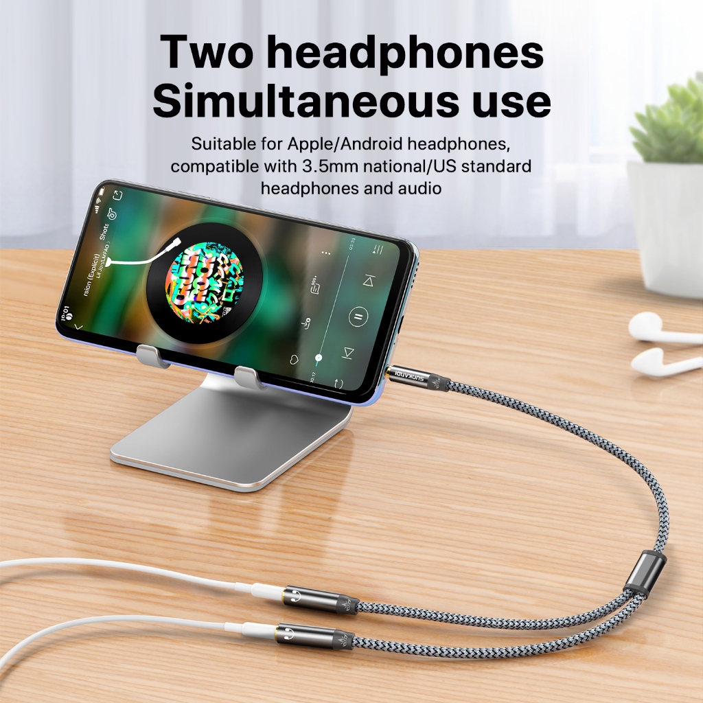 Sunkandi Audio Cable Splitter Y-Extension Cable 3.5mm male to 2 Dual 3.5mm Female