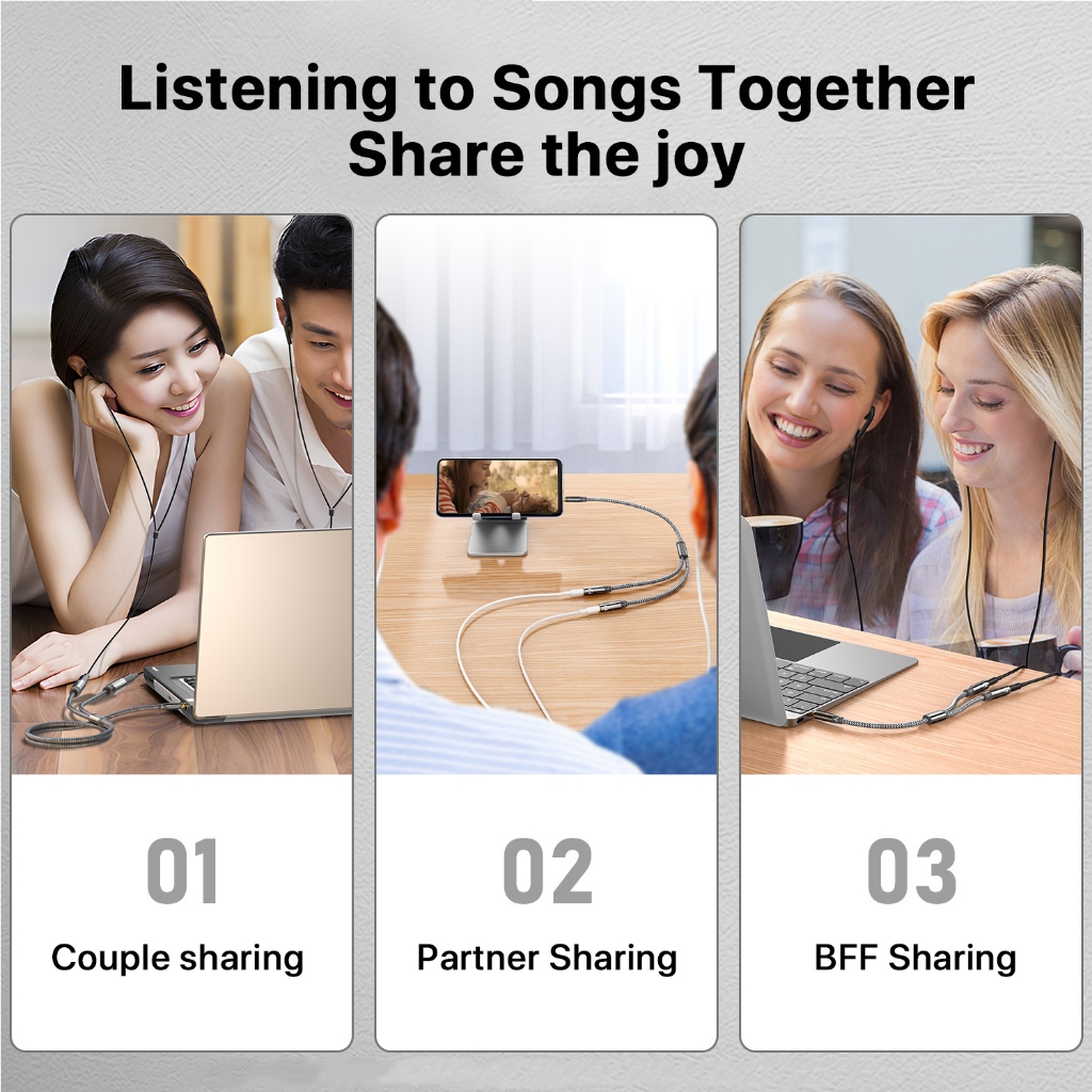 Sunkandi Audio Cable Splitter Y-Extension Cable 3.5mm male to 2 Dual 3.5mm Female