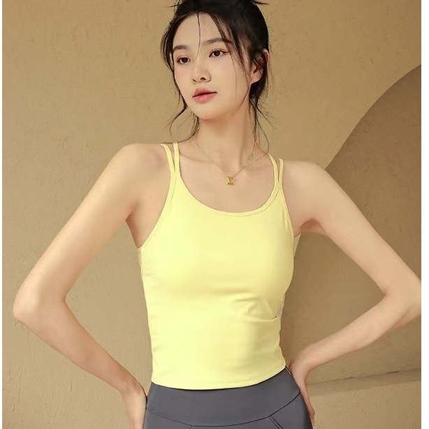 ใหม ่ สายรัดคู ่ ยืดหยุ ่ นสูงสปอร ์ ตบราบางออกกําลังกายโยคะเสื ้ อกล ้ ามพร ้ อมแผ ่ นชุดชั ้ นใน