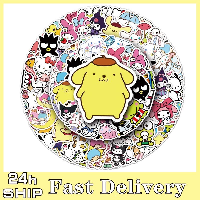 SANRIO 101ชิ้น ซานริโอ สติกเกอร์กันน้ําพีวีซีสติกเกอร์สําหรับถ้วยกระเป๋าเดินทางกรณีโทรศัพท์