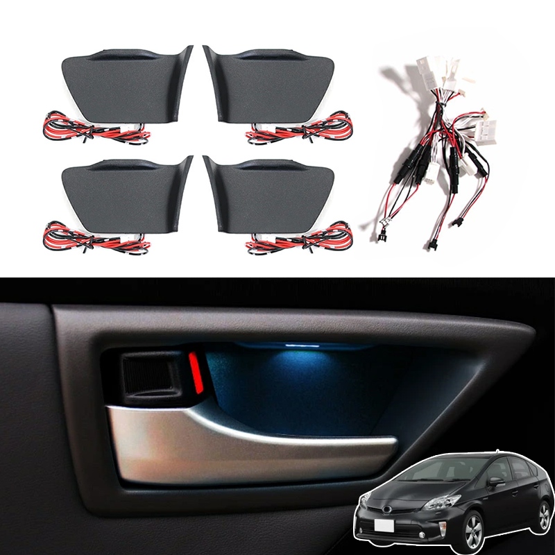4 ชิ ้ น Toyota Prius 30 ZVW30 ประตูรถด ้ านในชามไฟ LED มือจับประตูโคมไฟตกแต ่ งรถไฟโดยรอบโคมไฟ