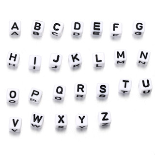 St.kunkka 100ชิ้นลูกปัดตัวอักษรสีขาวลูกปัดอะคริลิสี่เหลี่ยมA…