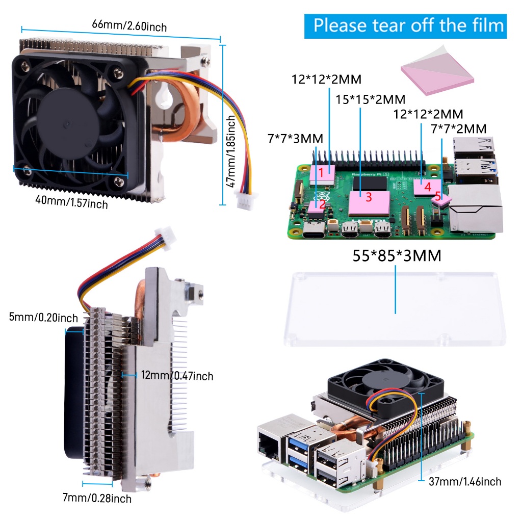 52pi Ultra Thin ICE Tower Cooler สําหรับ Raspberry Pi 5