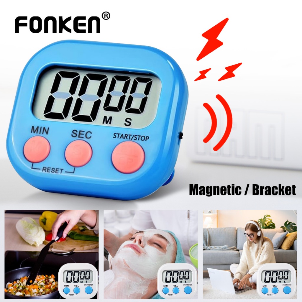 Fonken จับเวลาครัวแม ่ เหล ็ ก LED ดิจิตอลนับถอยหลังจับเวลาทําอาหารนาฬิกาปลุกบ ้ านอุปกรณ ์ ครัว
