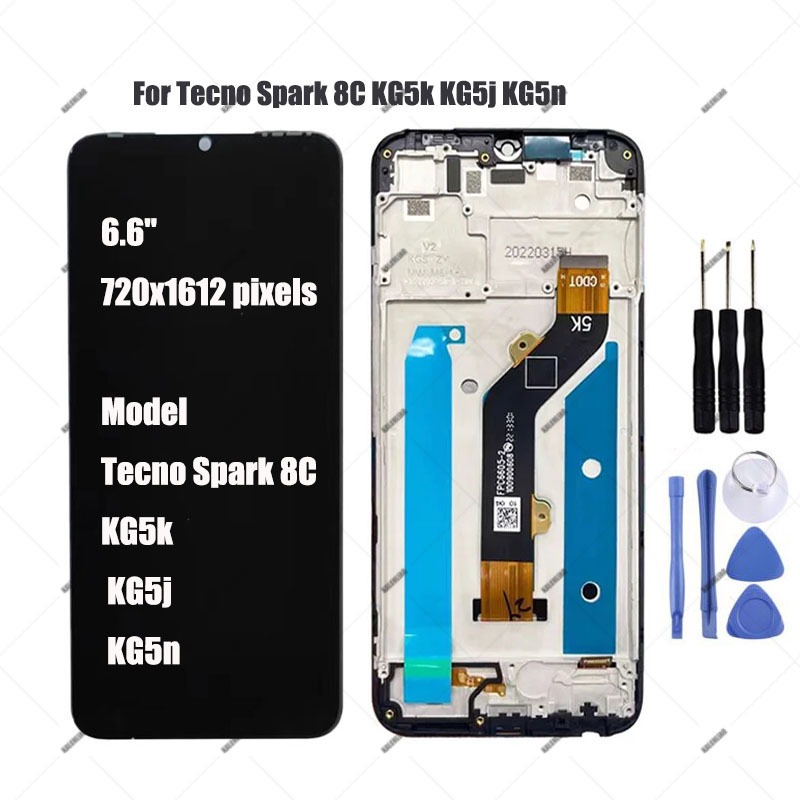 สําหรับ Tecno Spark 8c KG5K KG5J KG5Q จอแสดงผล LCD Touch Screen Digitizer Assembly เปลี่ยน