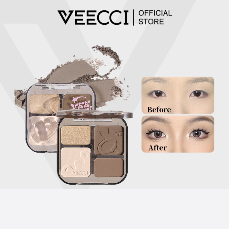 VEECCI คอนทัวร์ ไฮไลท์ จานสี 4 in 1 ชิมเมอร์ เคลือบ ไฮไลท์จมูก บรอนเซอร์ ธรรมชาติ คอนทัว 8g