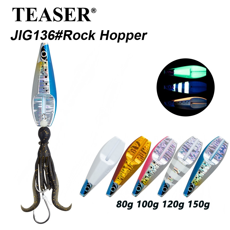 TEASER【J136】Rock Hopper Inchiku Slider Jigging Lure 80g 100g 120g 150g ช้าโลหะตกปลา Lure สําหรับ Snapper Blue Cod John-Dory และ Kingfish วัสดุ TPE Bionic Octopus เหยื่อ