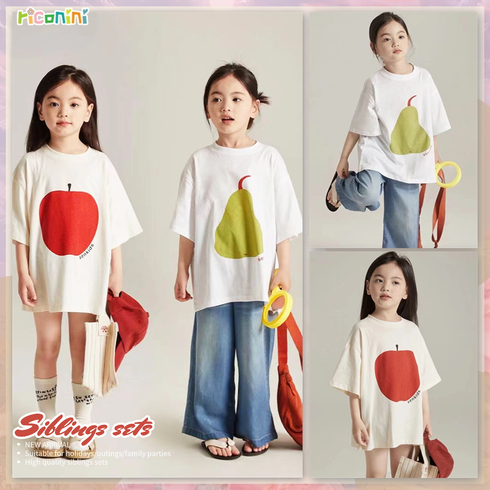 Riconini ใหม่ เสื้อยืดลําลอง ผ้าฝ้าย แขนสั้น พิมพ์ลายผลไม้ ทรงหลวม แฟชั่นฤดูร้อน สําหรับเด็กผู้หญิง 2023