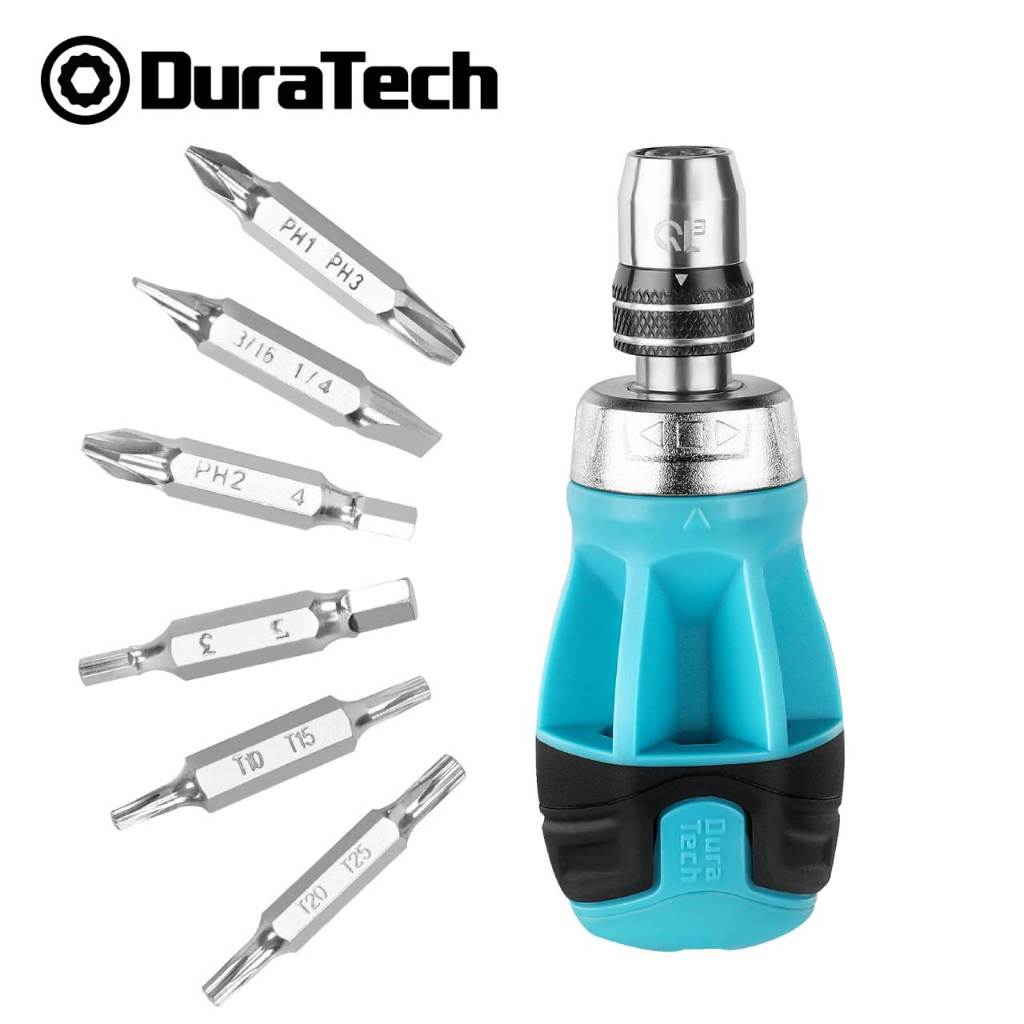 Duratech 12-in-1 Stubby Ratcheting ไขควง Multi-bit สั้นสกรู Drivers Innovated Bits กลไก Quick-Load พร้อม Phillips /Slotted/Torx/Square Bits เก็บใน Handle