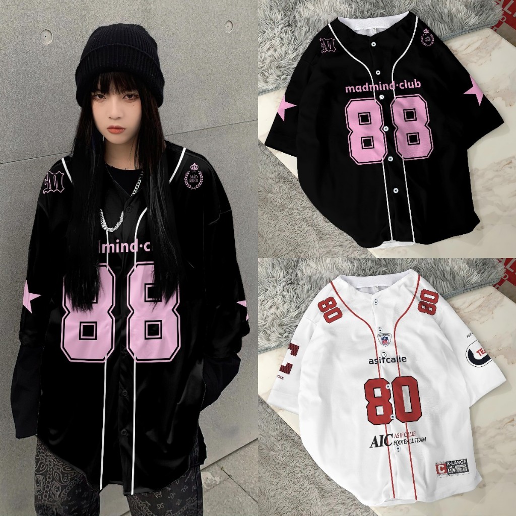 เสื้อเบสบอลแขนสั้น Unsixe - NO.88 เสื้อ Stickball Hot Trend 2024 เสื้อยืดรุ่นหลวม Oversize
