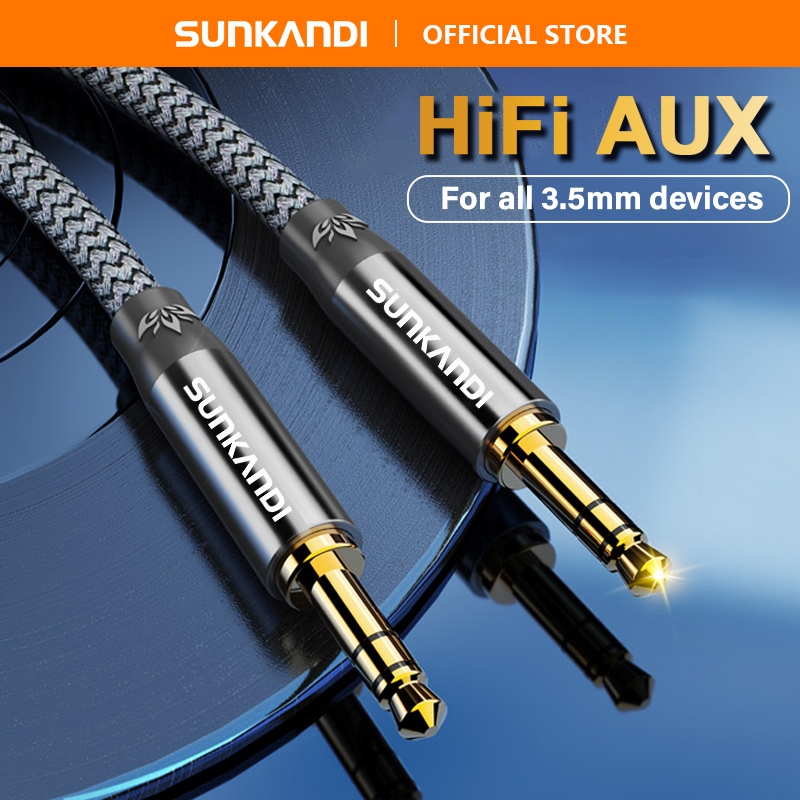 Sunkandi สายสัญญาณเสียง Aux 3.5 มม. สีเทาสําหรับหูฟัง Home Stereo Sound Cable