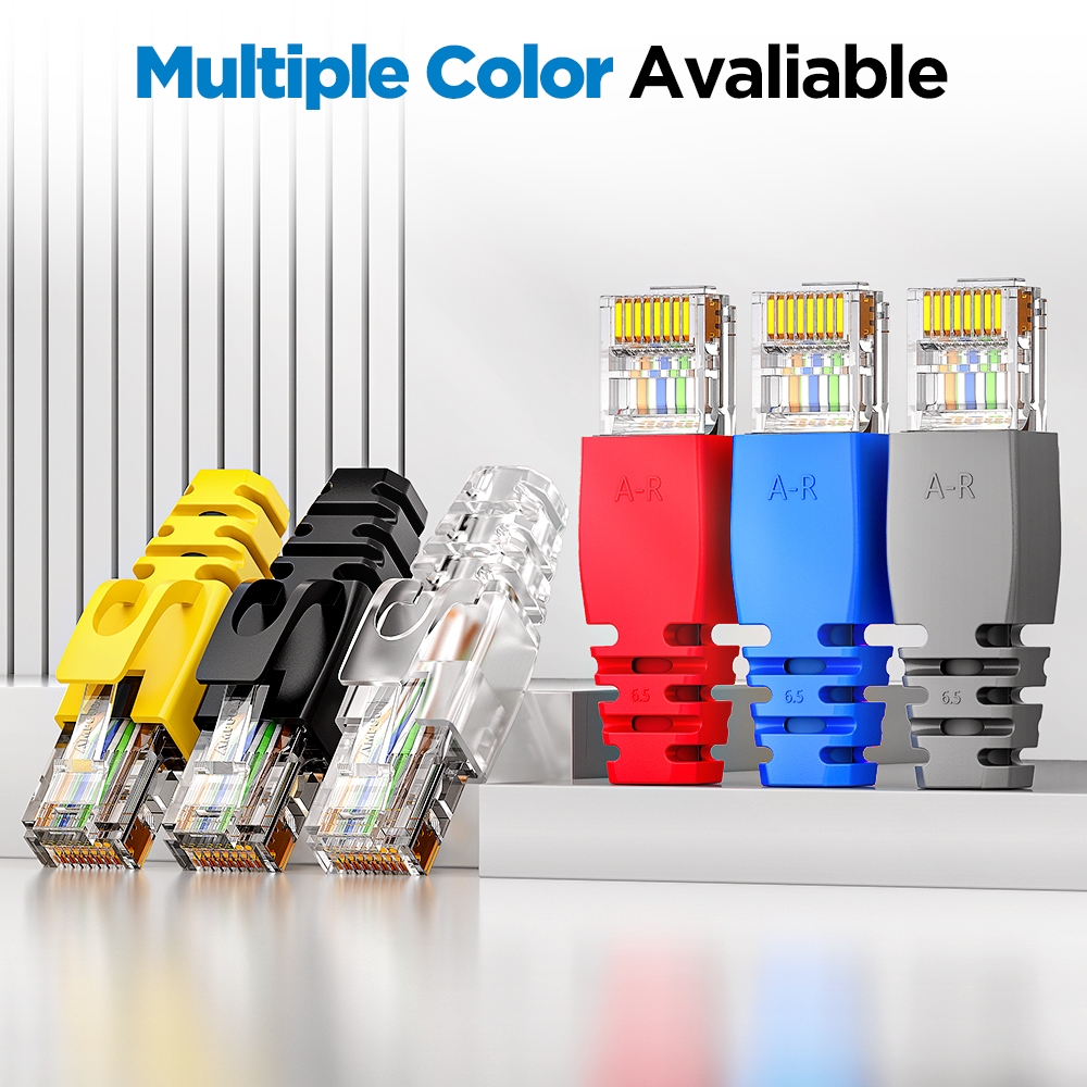 AMPCOM 30/50/100 ชิ้น คลุมกันเสียงสายเคเบิลอีเธอร์เน็ต RJ45 ปลั๊กตัวต่อสายเคเบิลสำหรับ CAT5 CAT5E CAT6